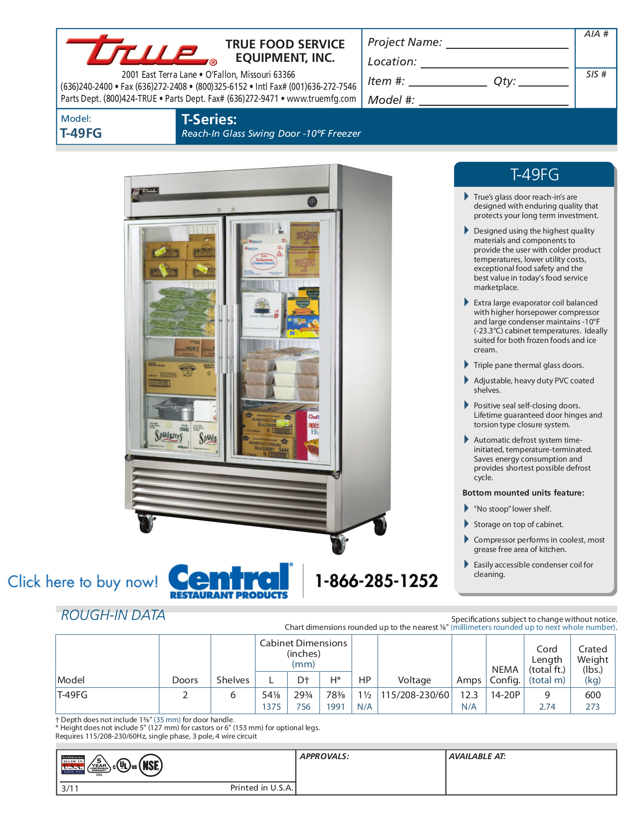 Download free pdf for True T49FG Freezer manual