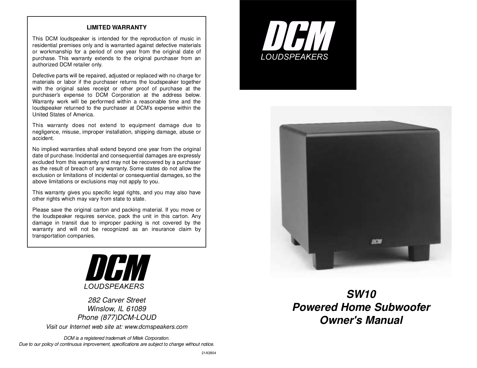 Download free pdf for Klipsch SUB10 Subwoofer manual