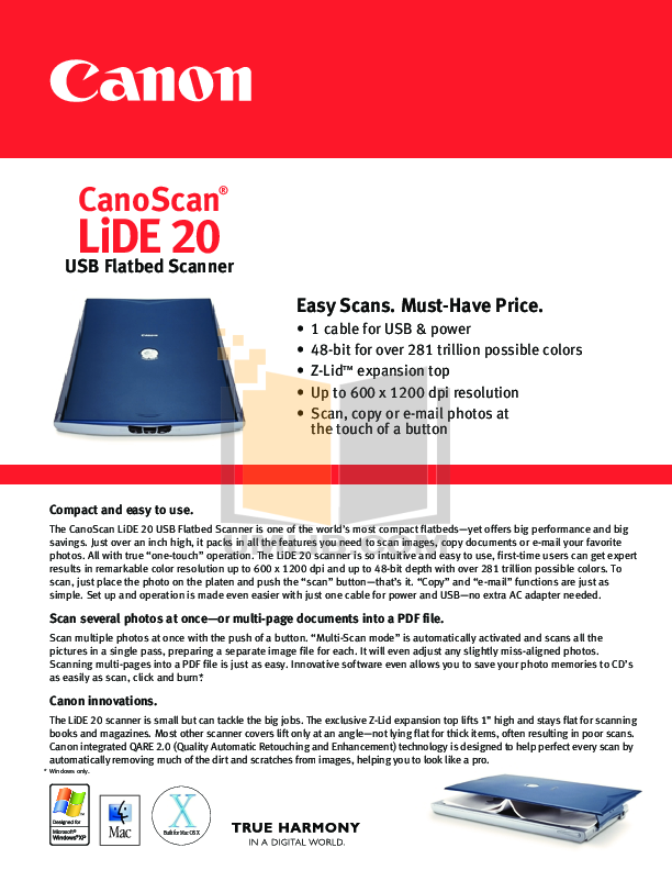 pdf for Canon Scanner CanoScan LiDE 20 manual