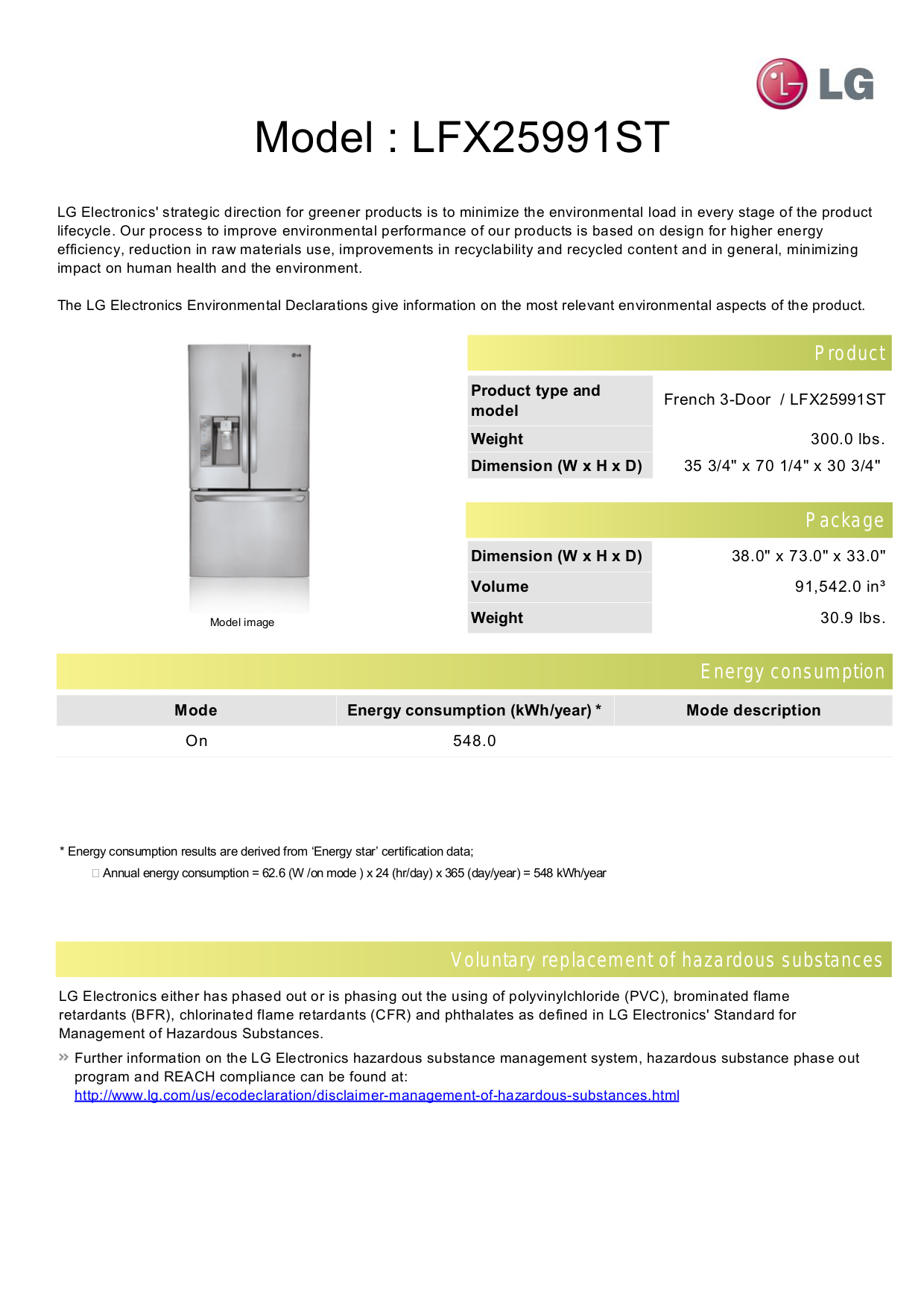 Download free pdf for LG LFX25991ST Refrigerator manual