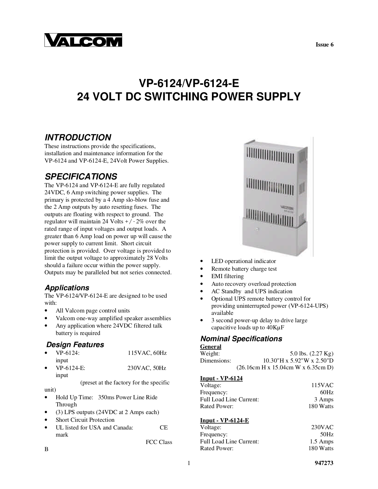 Download free pdf for VP6124 Power Supply Unit Other manual