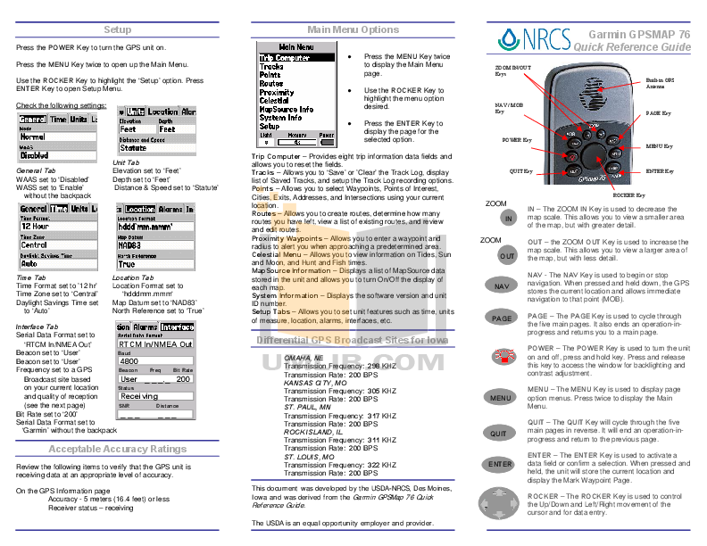 Download free pdf for Garmin GPSMAP 76S GPS manual