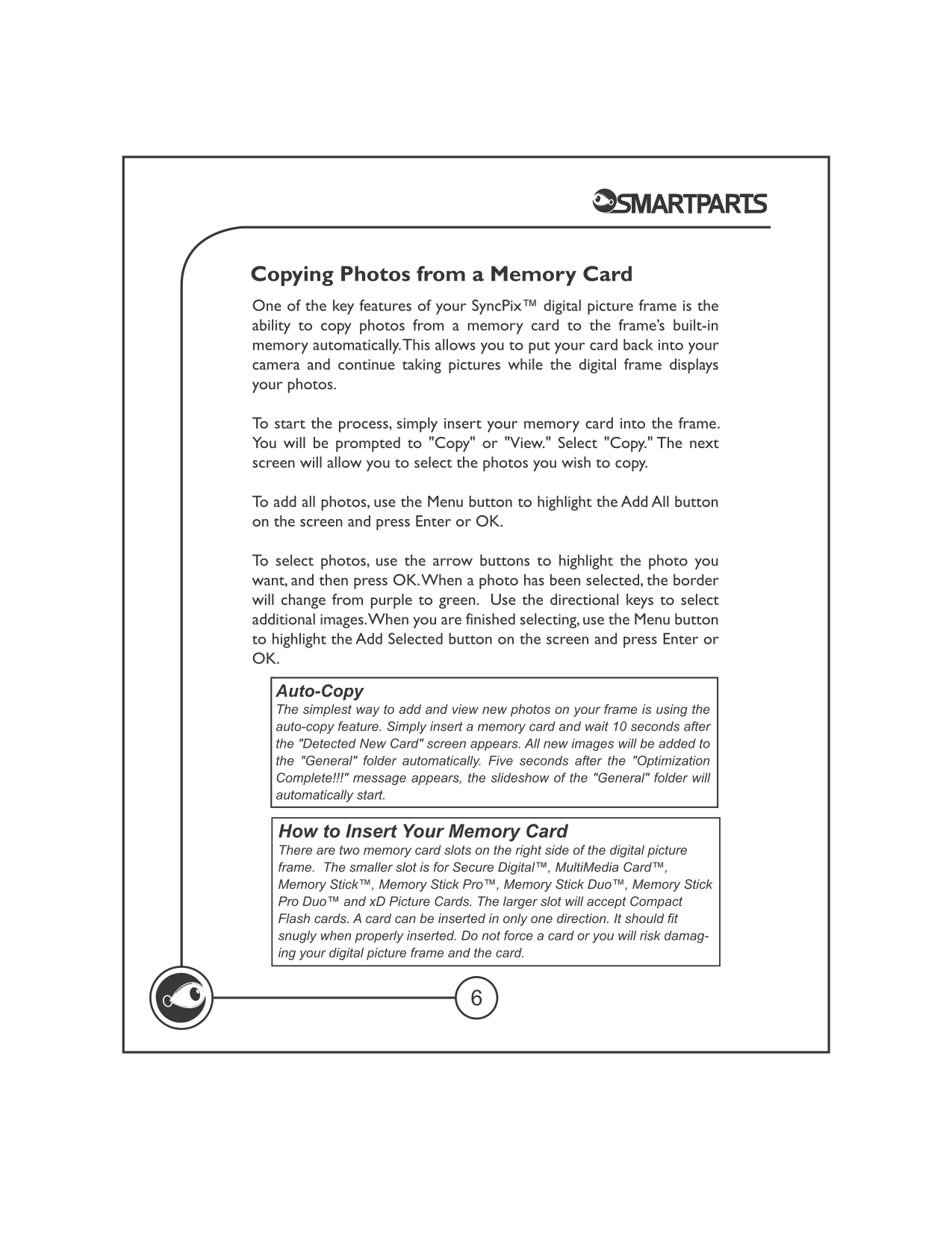 PDF manual for Smartparts Digital Photo Frame Syncpix SPX12