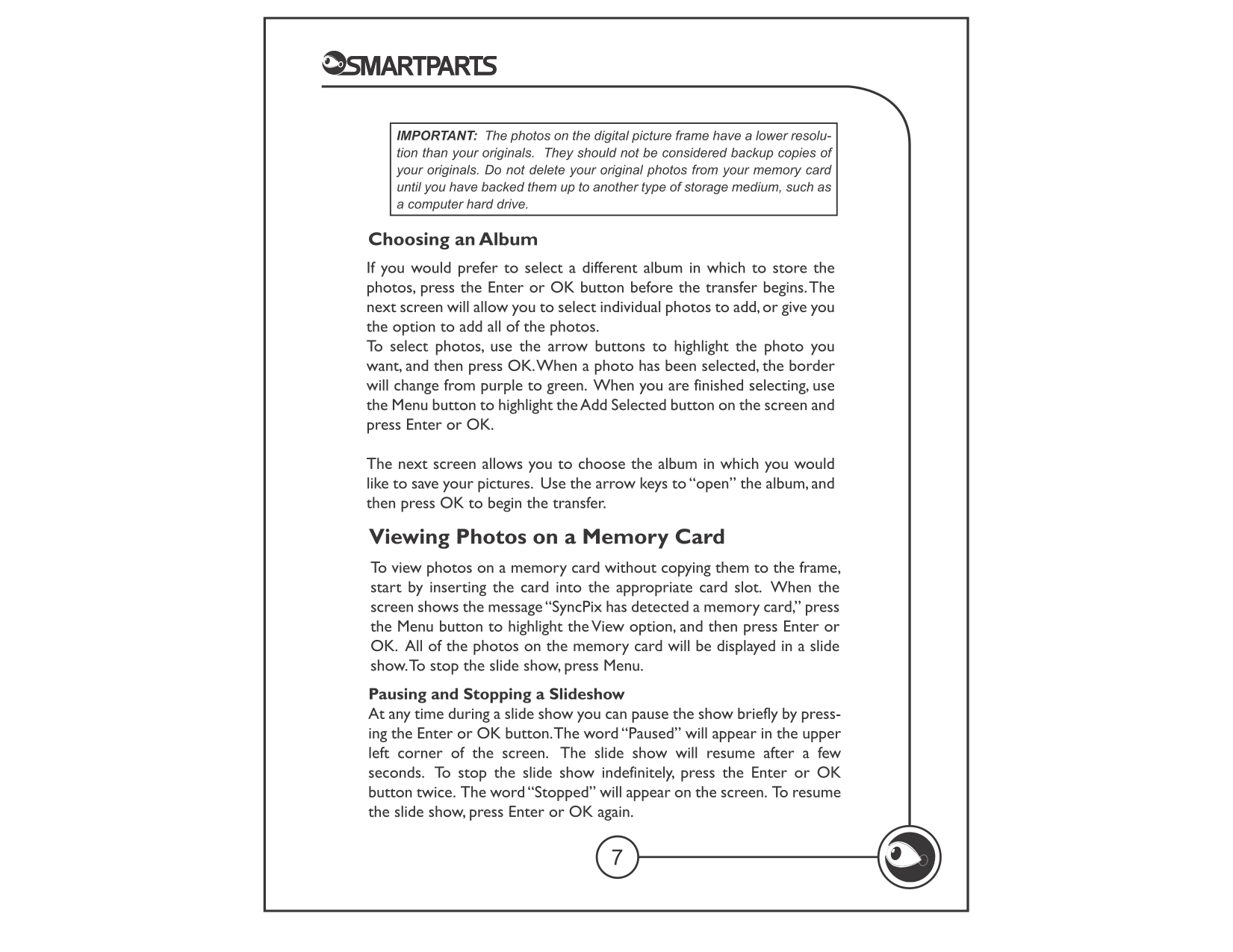 PDF manual for Smartparts Digital Photo Frame Syncpix SPX12