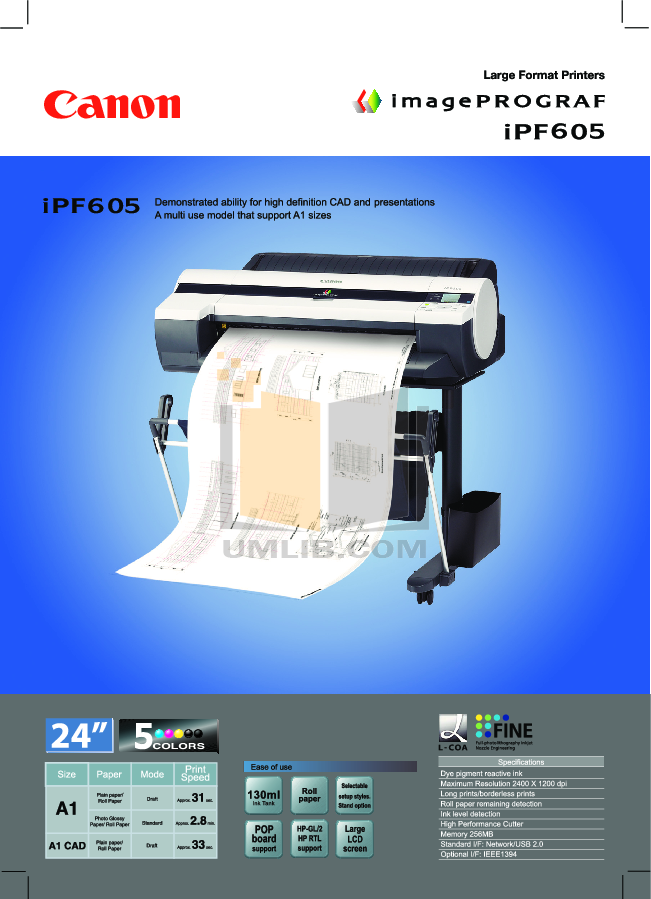 Download free pdf for Canon imagePROGRAF iPF605 Printer manual