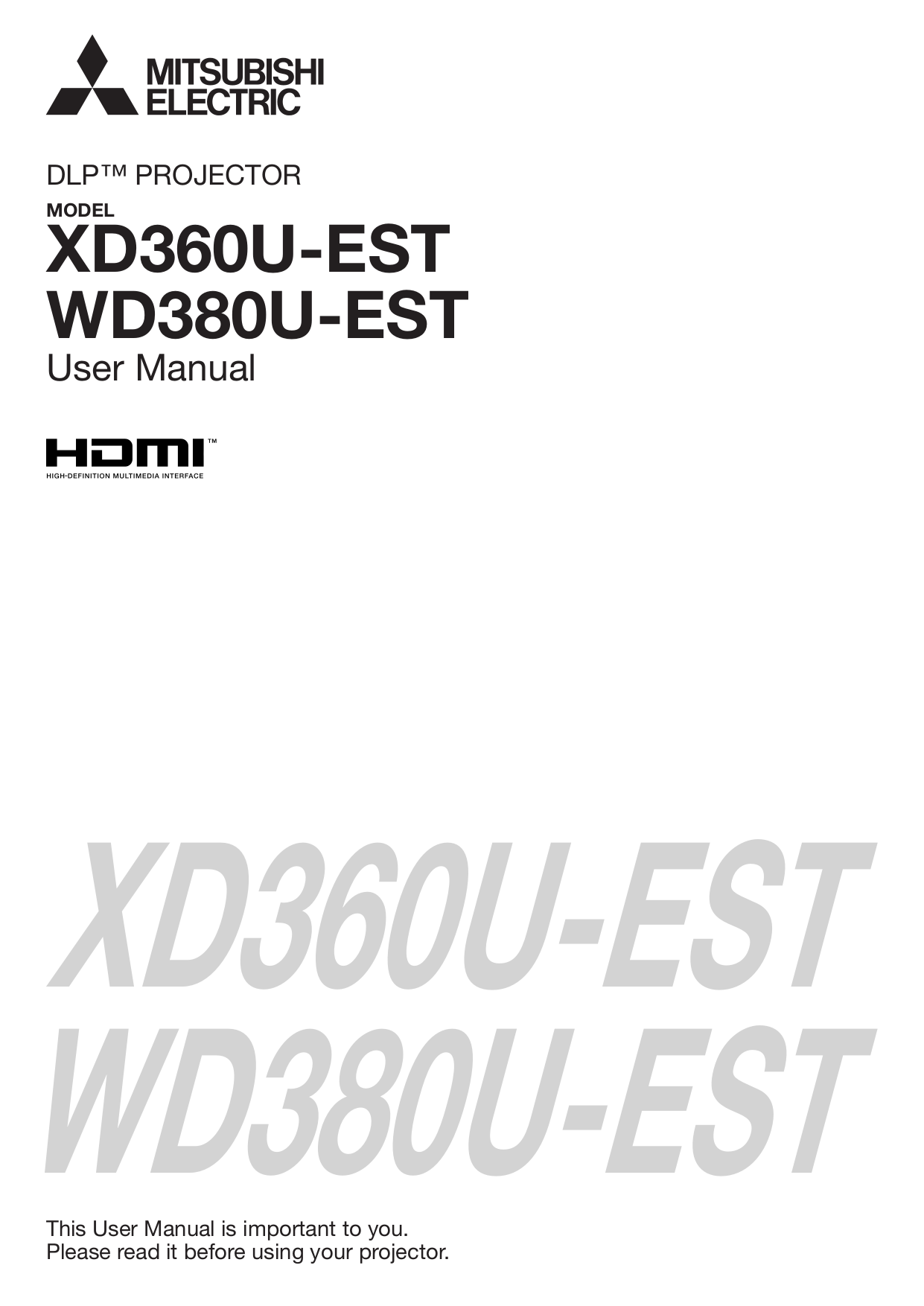 Download free pdf for Mitsubishi WD380U-EST Projector manual