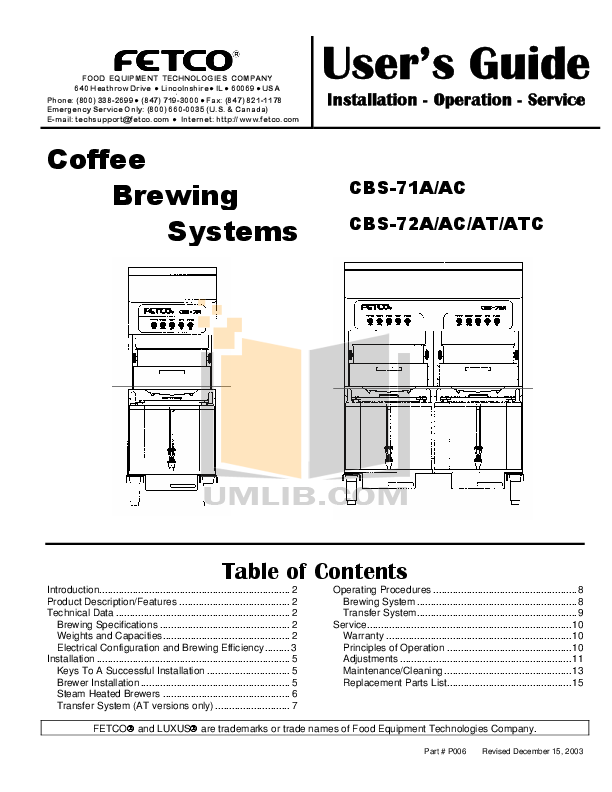 Download free pdf for Fetco CBS2052e Coffee Maker manual