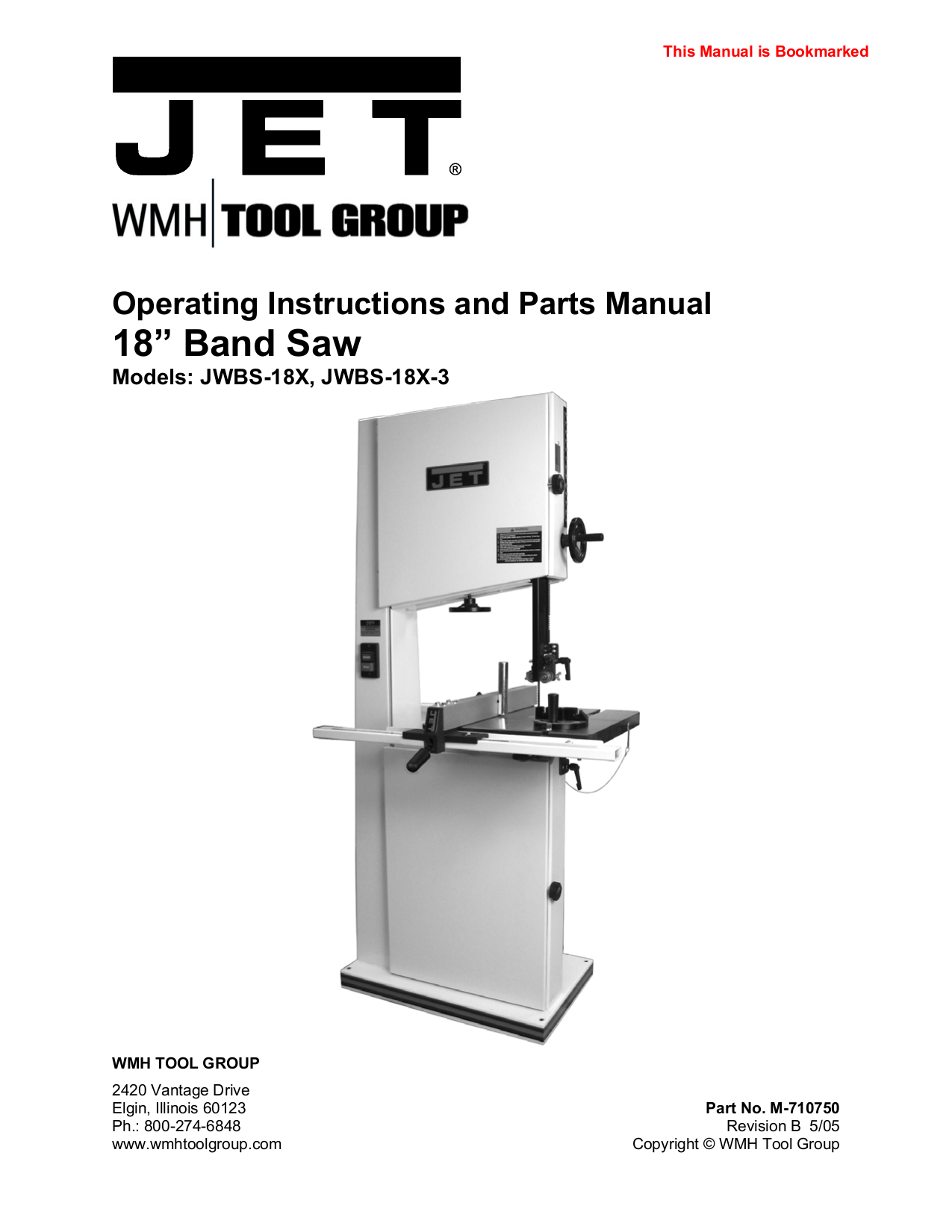 Download free pdf for Jet JWBS140S Bandsaw Other manual