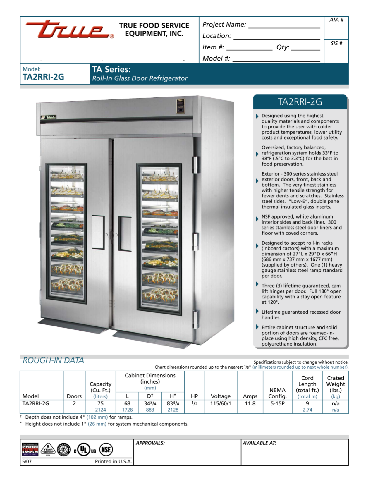 pdf for True Refrigerator TA2RRI-2G manual
