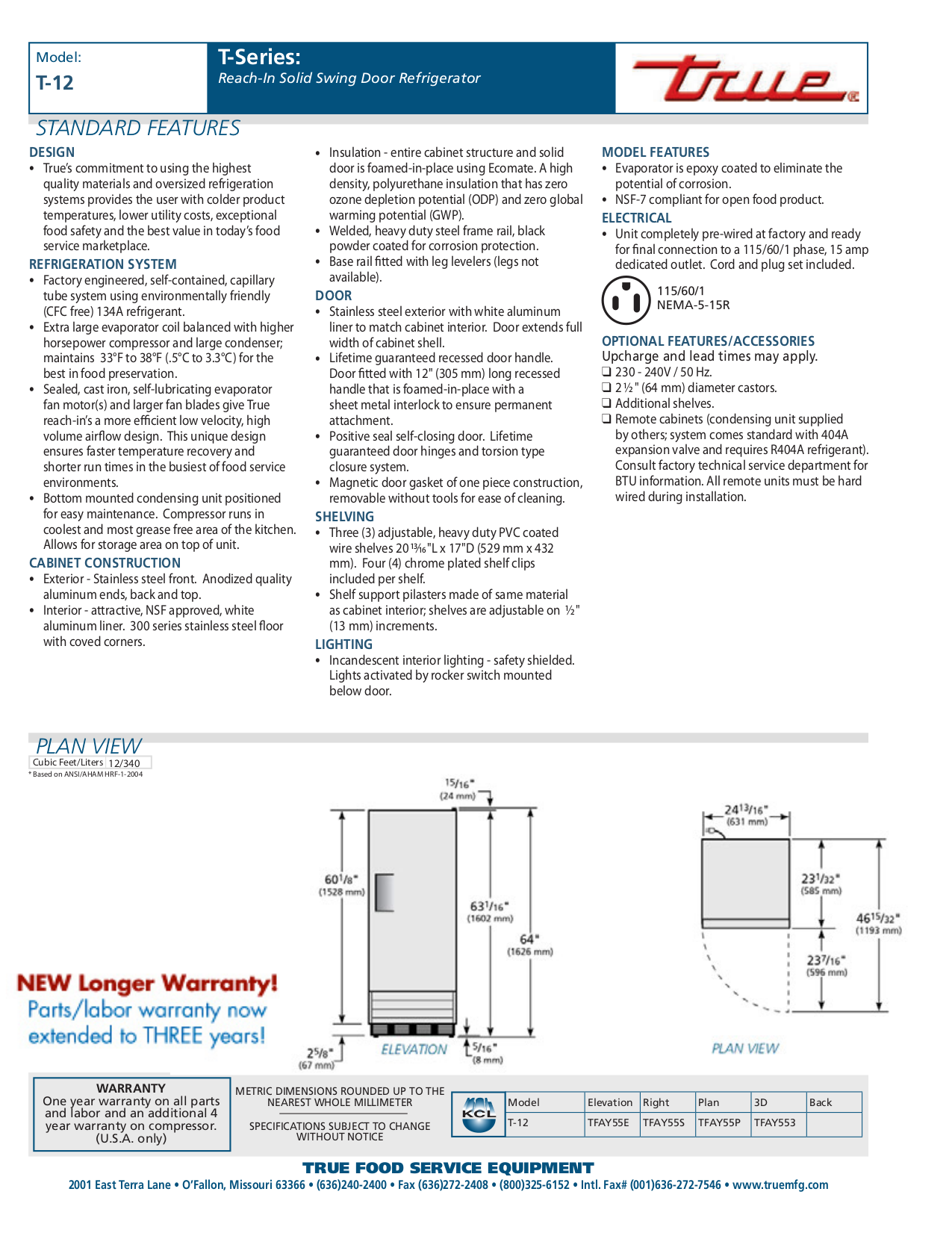 True Refrigerator T-12 pdf page preview