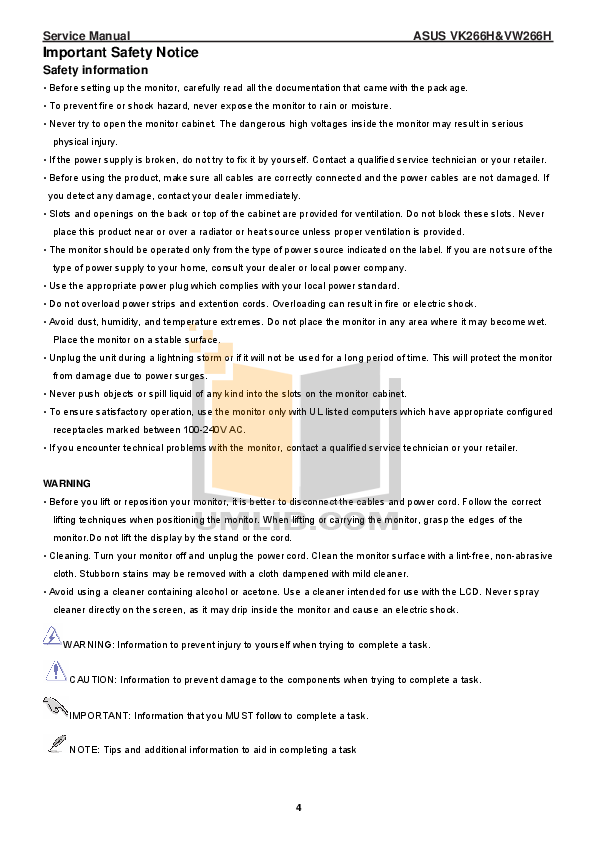 PDF manual for Asus Monitor VW266H