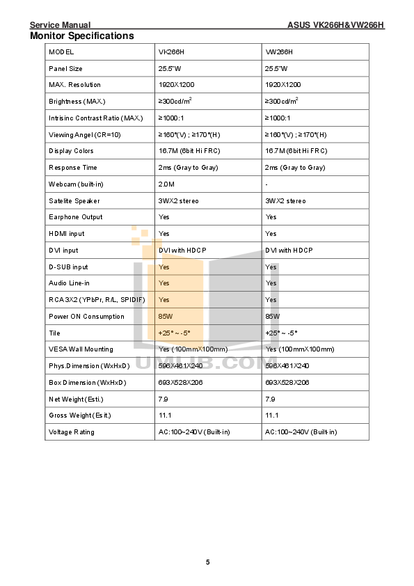 PDF manual for Asus Monitor VW266H