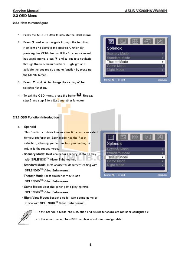 PDF manual for Asus Monitor VW266H