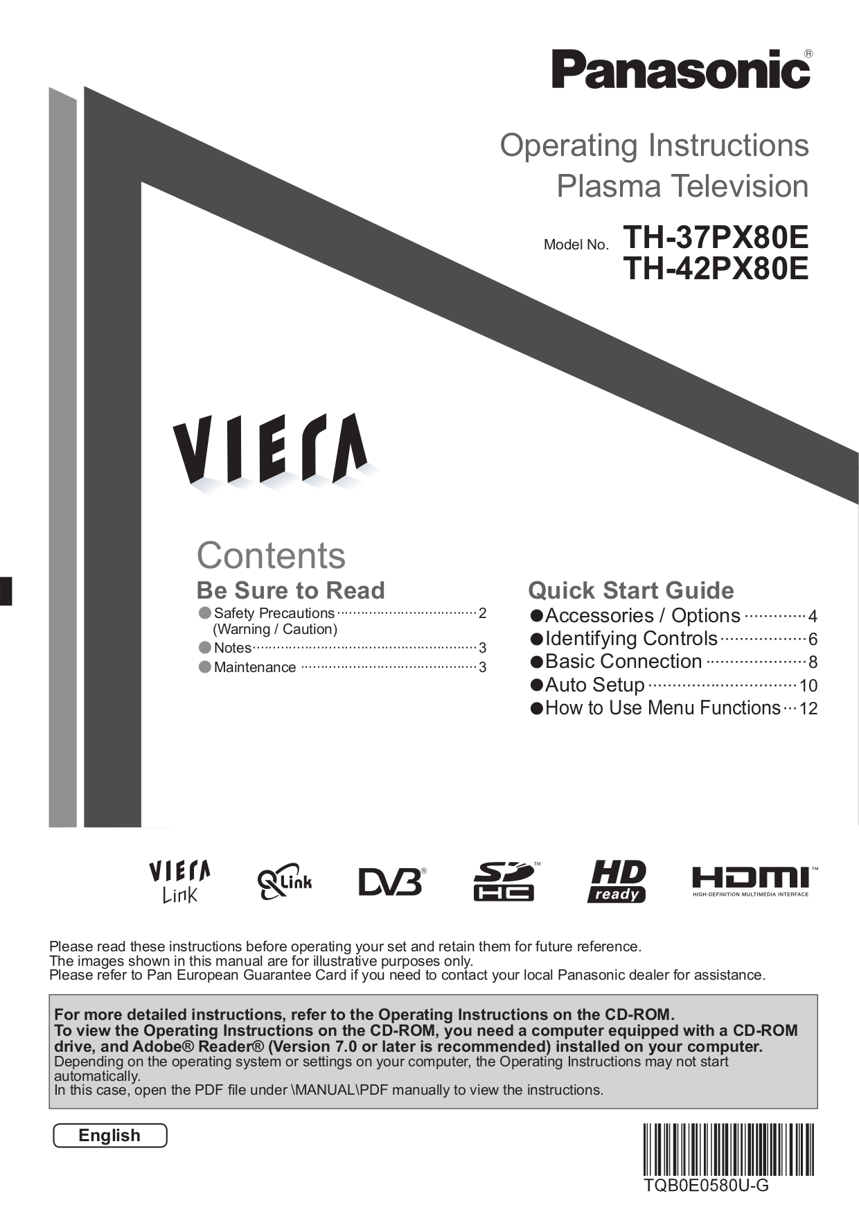 Download free pdf for Panasonic Viera TH42PX80 TV manual