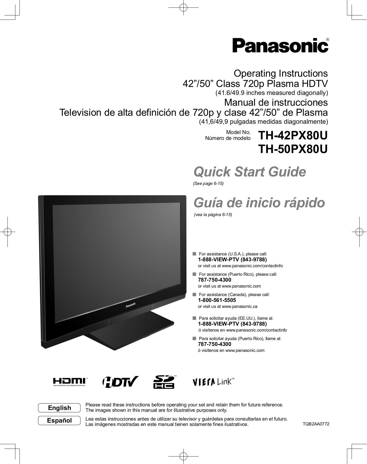 PDF manual for Panasonic TV Viera TH42PX80