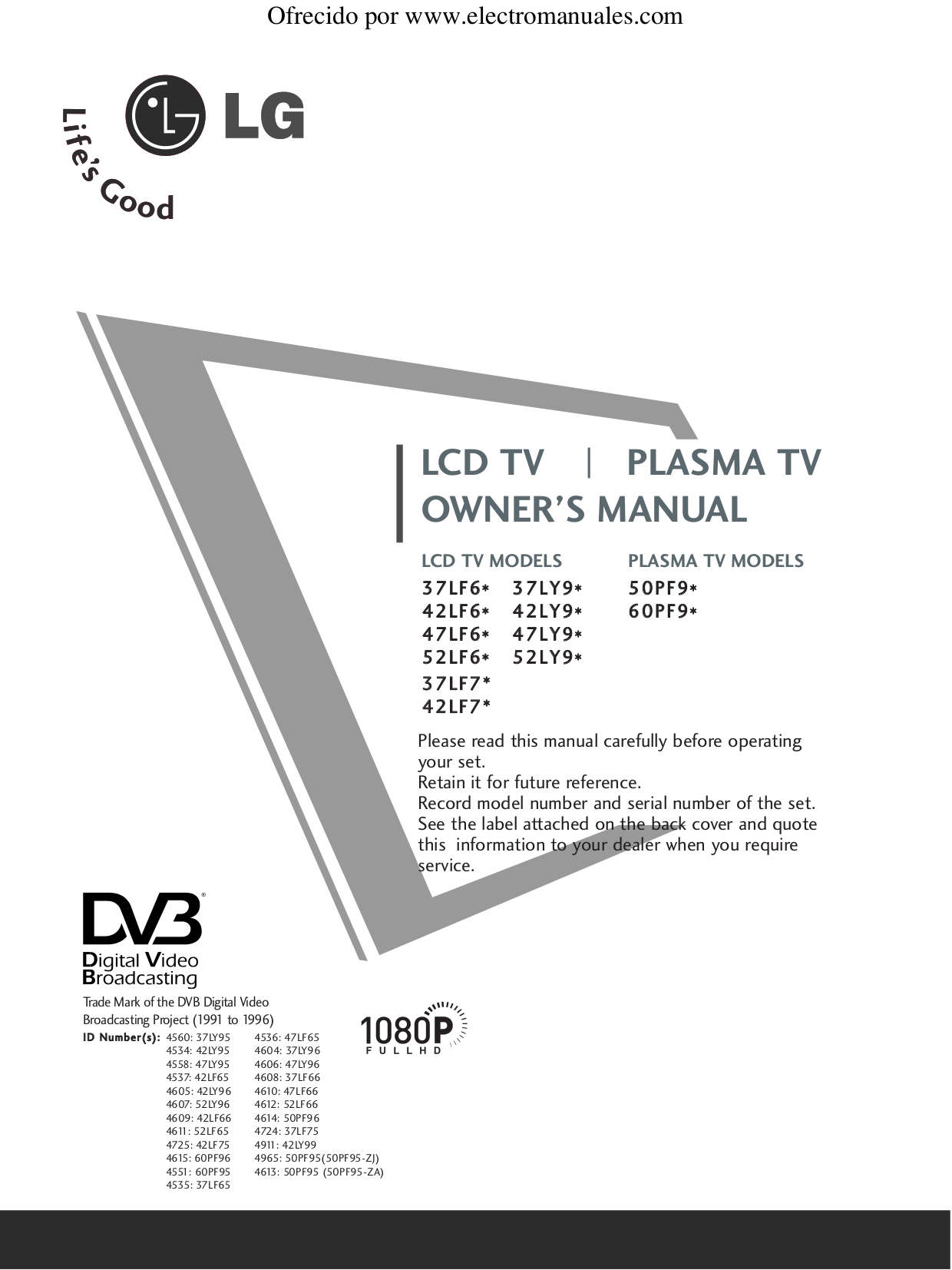 Download free pdf for LG 52LY95 TV manual