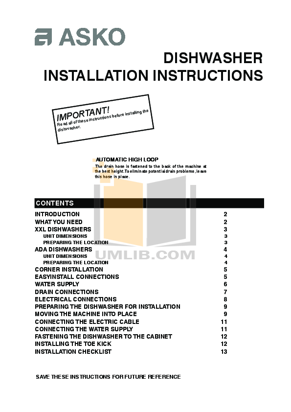 PDF manual for Asko Dishwasher D1796
