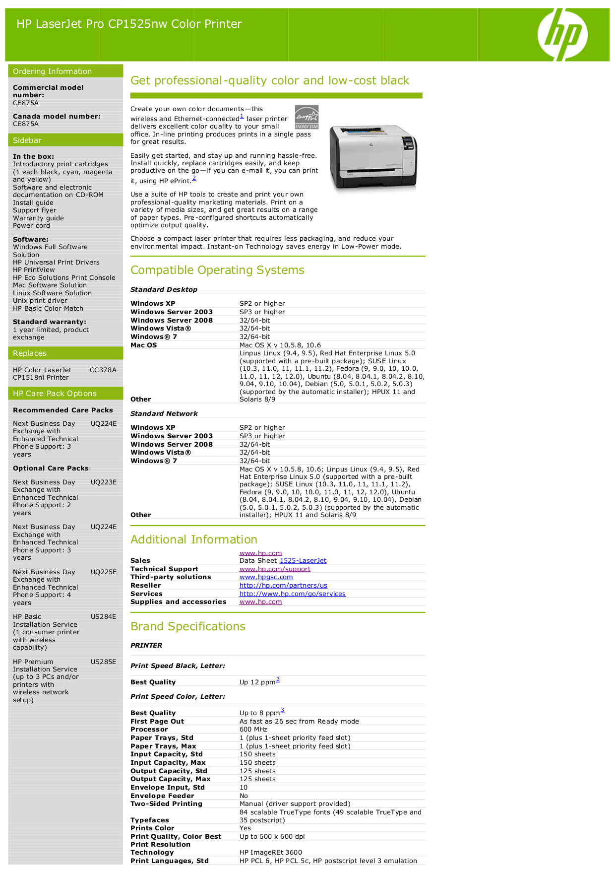 Download free pdf for HP Laserjet,Color Laserjet Pro CP1525nw Printer