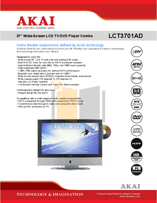 Download free pdf for Akai LCT3701AD TV manual