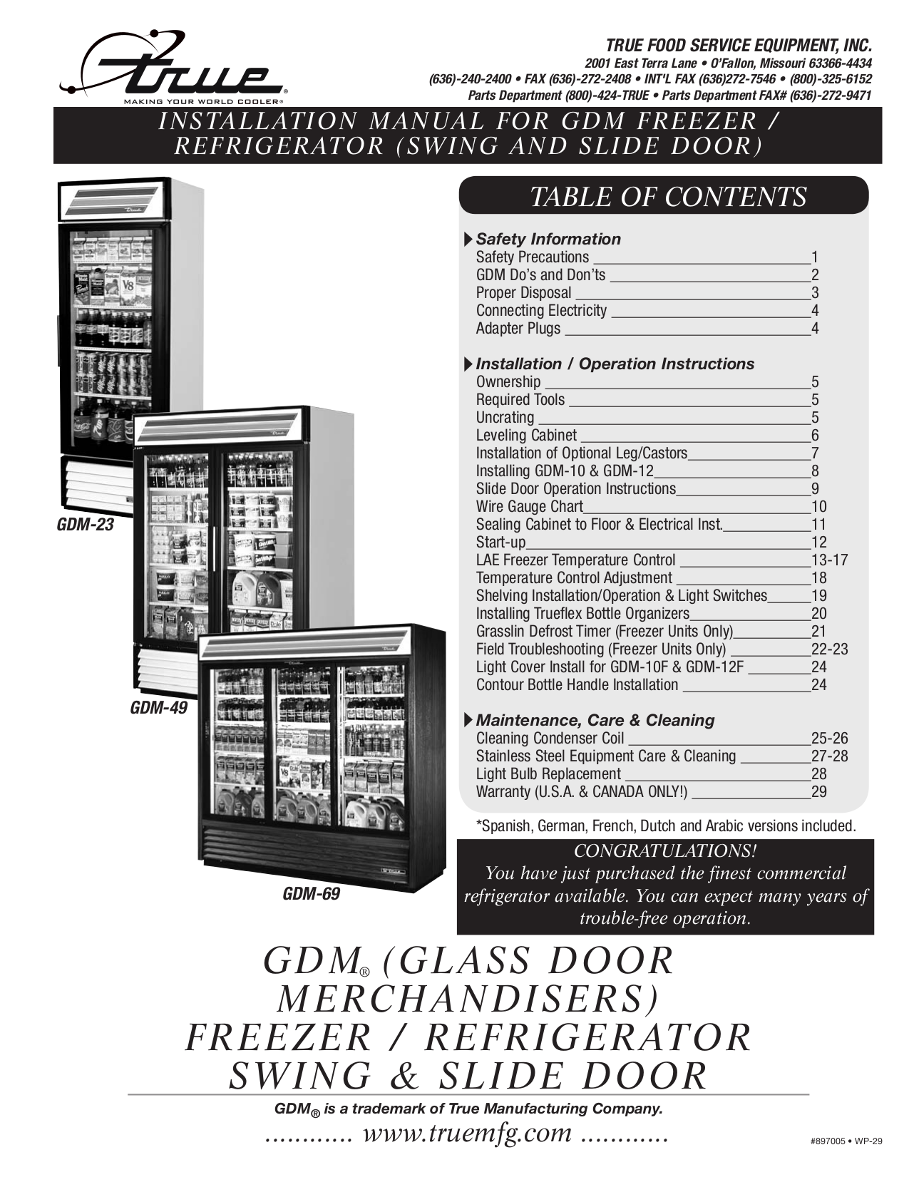 Download free pdf for True GDM-9 Refrigerator manual