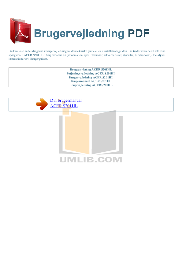 Download free pdf for Acer S201HL Monitor manual