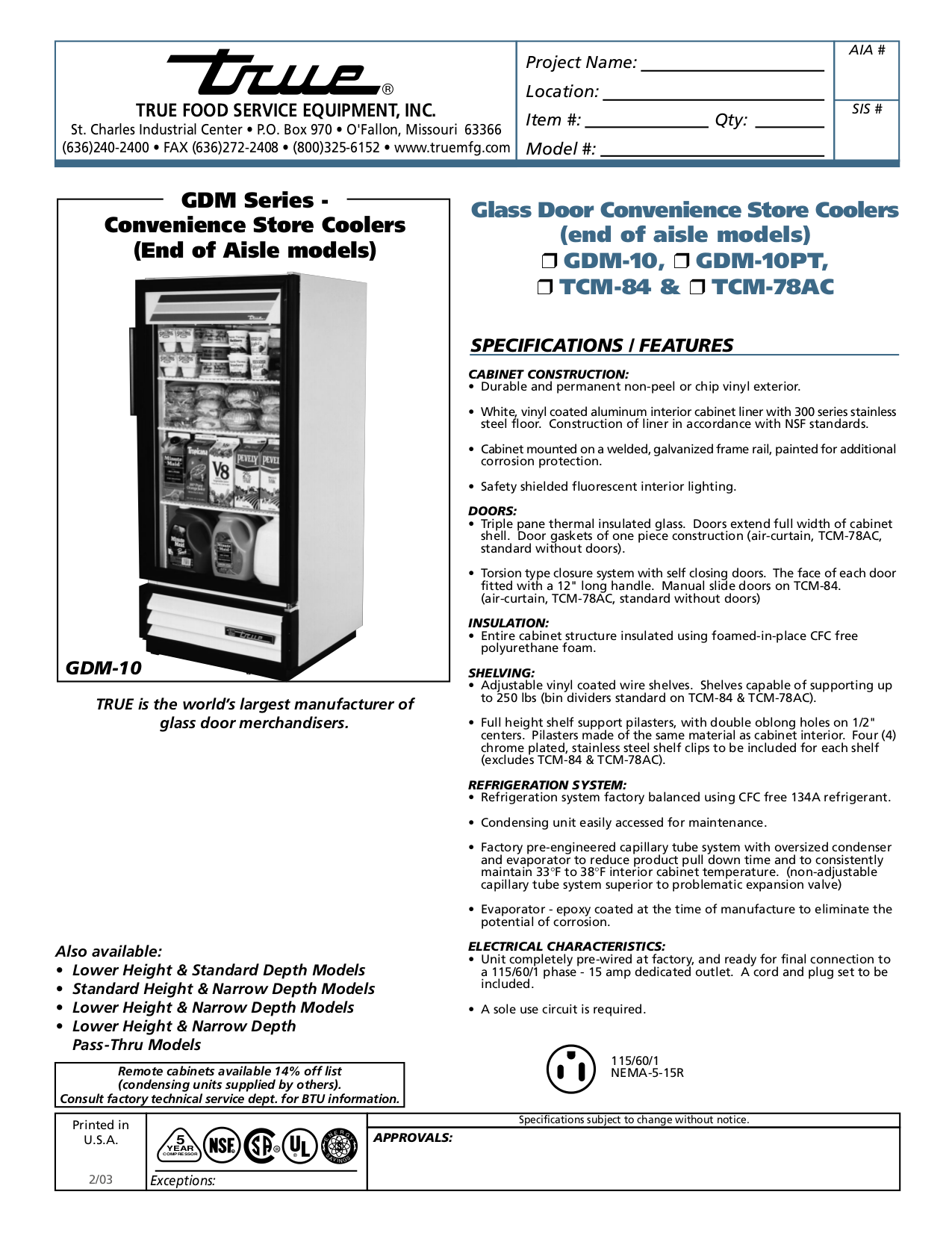 pdf for True Refrigerator TCM-84 manual