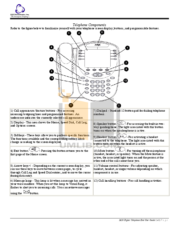 PDF manual for Avaya Telephone 2420