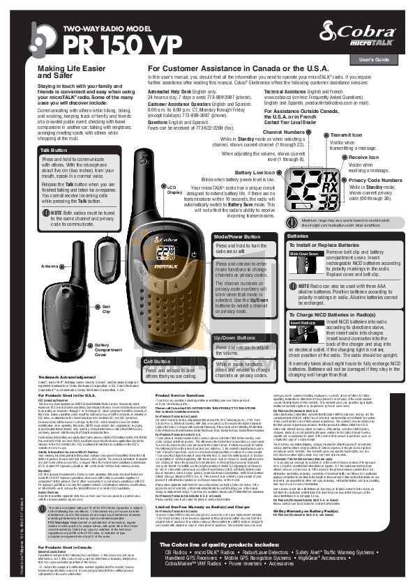 Download free pdf for Cobra microTALK PR150 VP 2way Radio manual