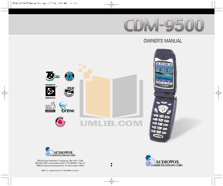 Download Free Pdf For Audiovox CDM-9100 Cell Phone Manual