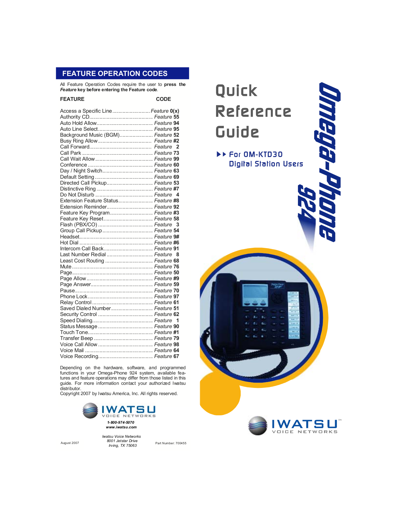 Download free pdf for Iwatsu OmegaPhone 924 Telephone manual