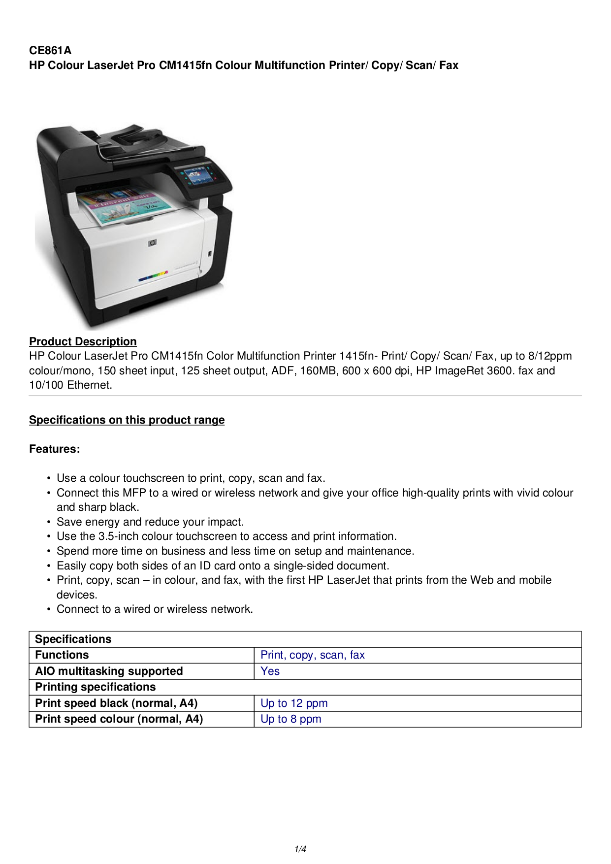 Download free pdf for HP Laserjet,Color Laserjet Pro CM1415fnw