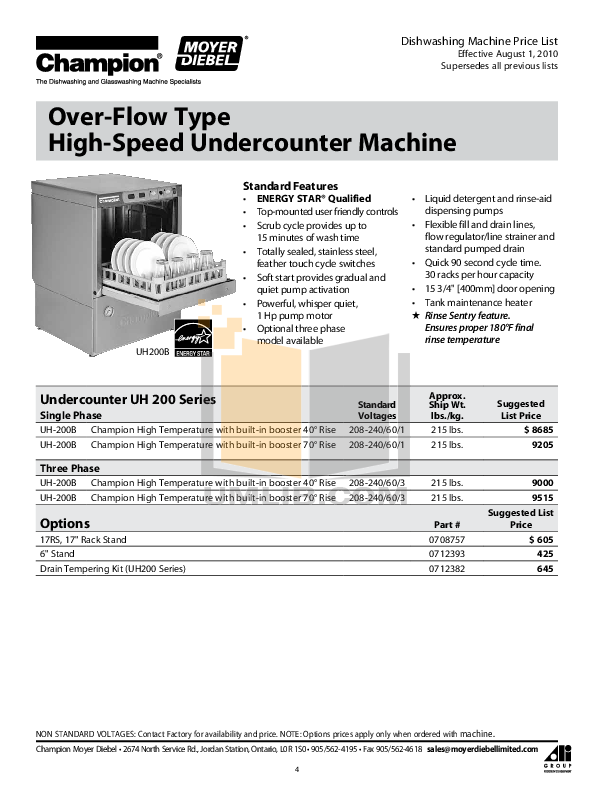 PDF manual for Champion Dishwasher EUCCW8