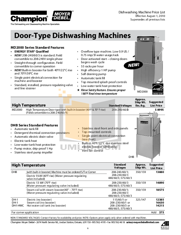 PDF manual for Champion Dishwasher EUCCW8
