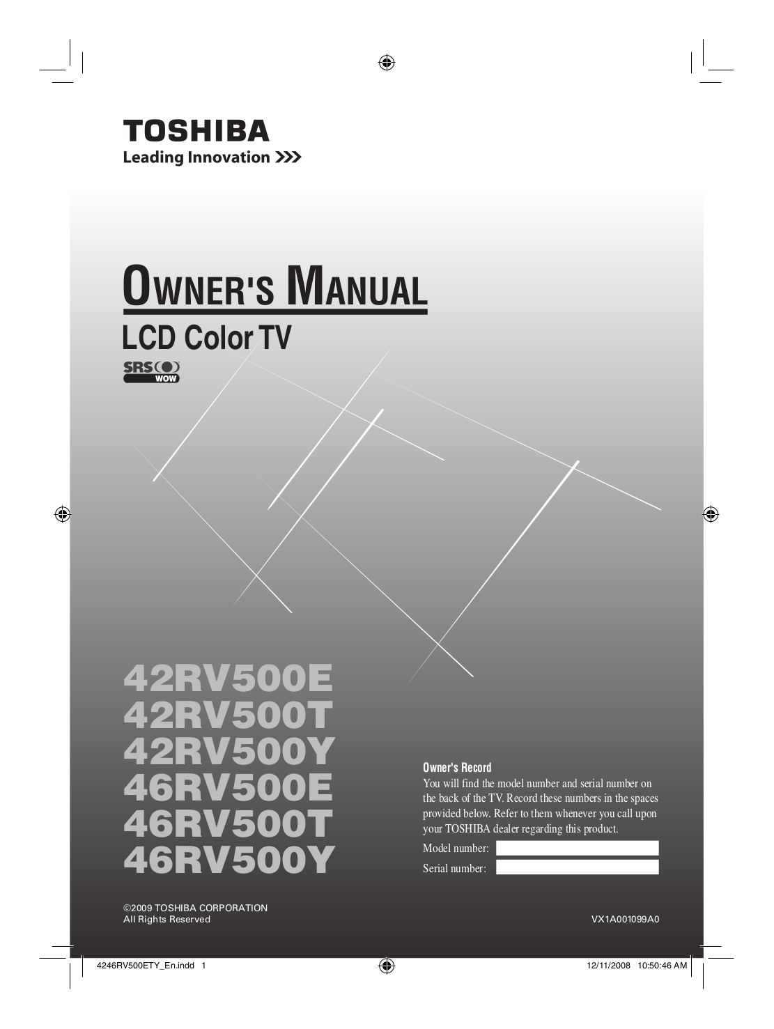 PDF manual for Toshiba TV Regza 42ZV650U