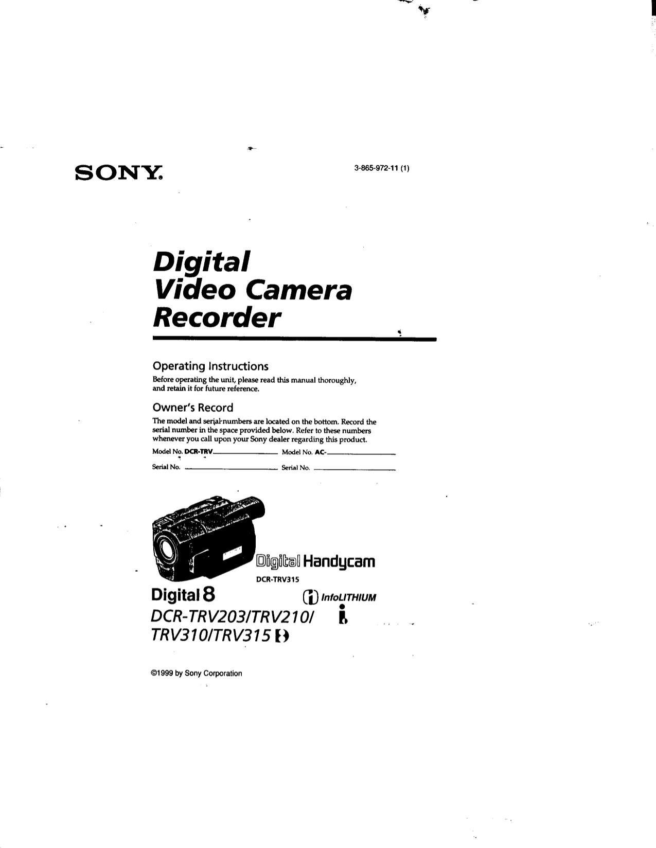 PDF manual for Sony Camcorders Handycam DCRTRV315
