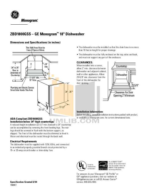 Download free pdf for GE Monogram ZBD1800GSS Dishwasher manual