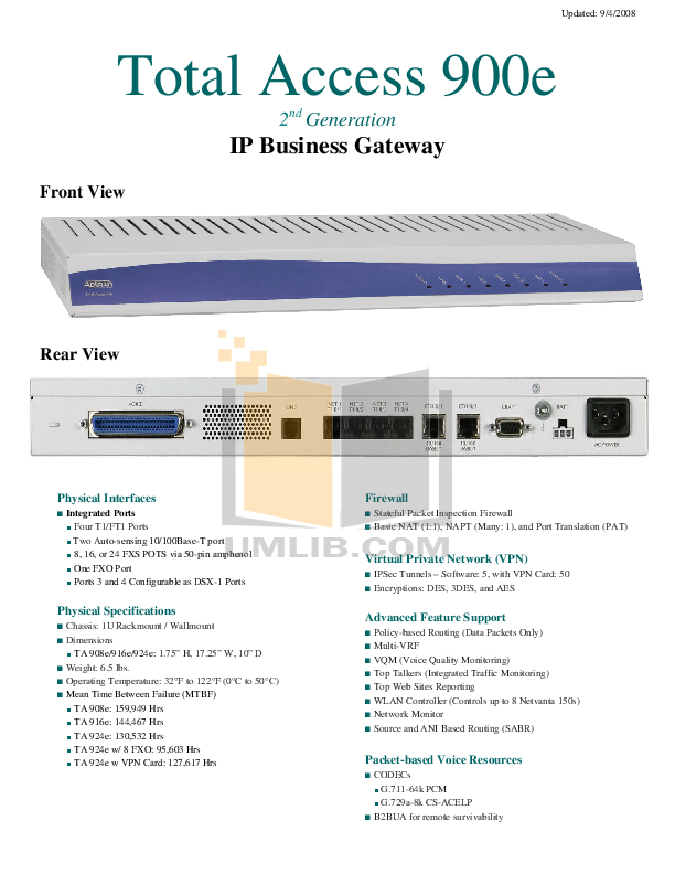 PDF manual for ADTRAN Router Total Access 908e