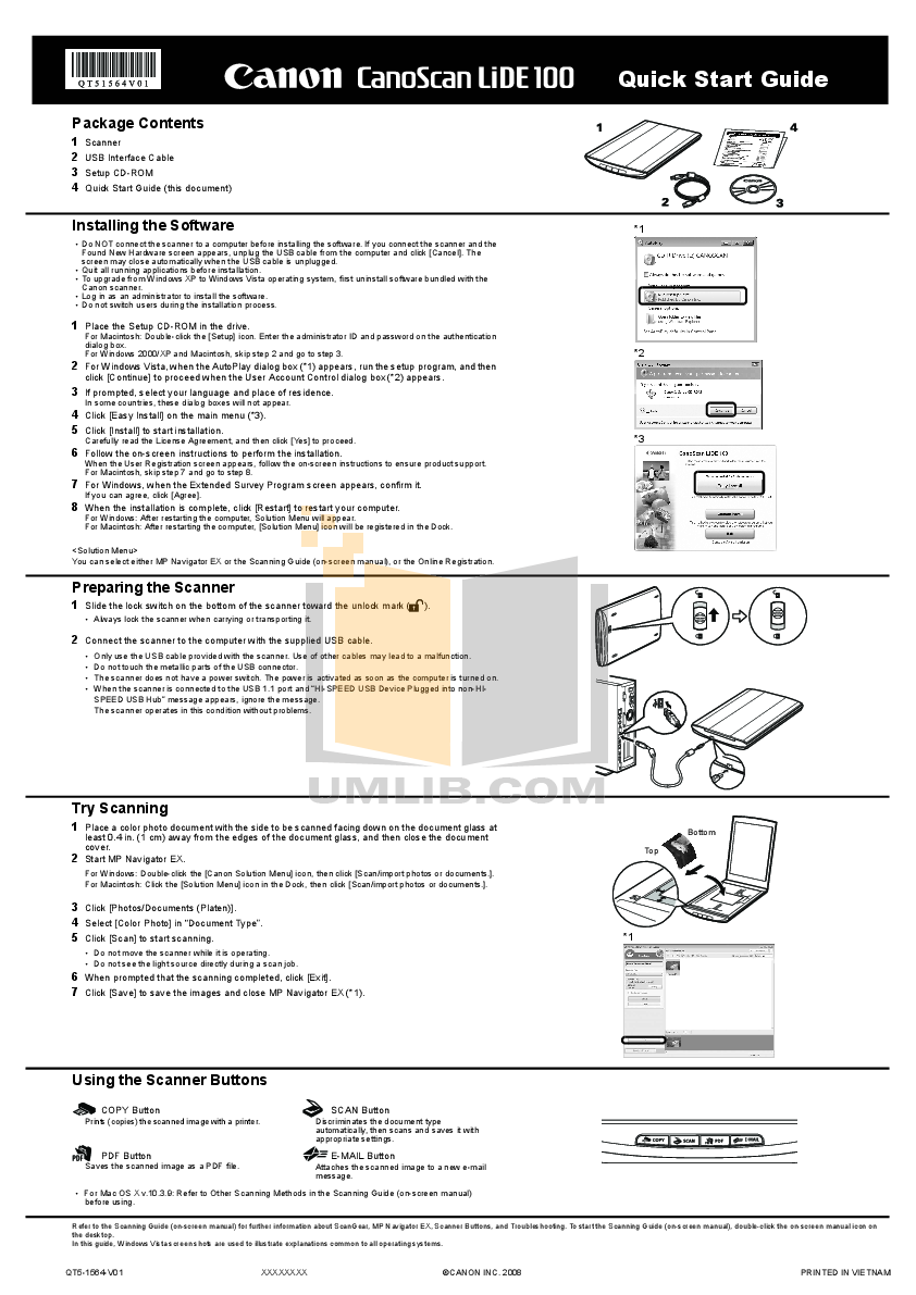 pdf for Canon Scanner CanoScan LiDE 100 manual