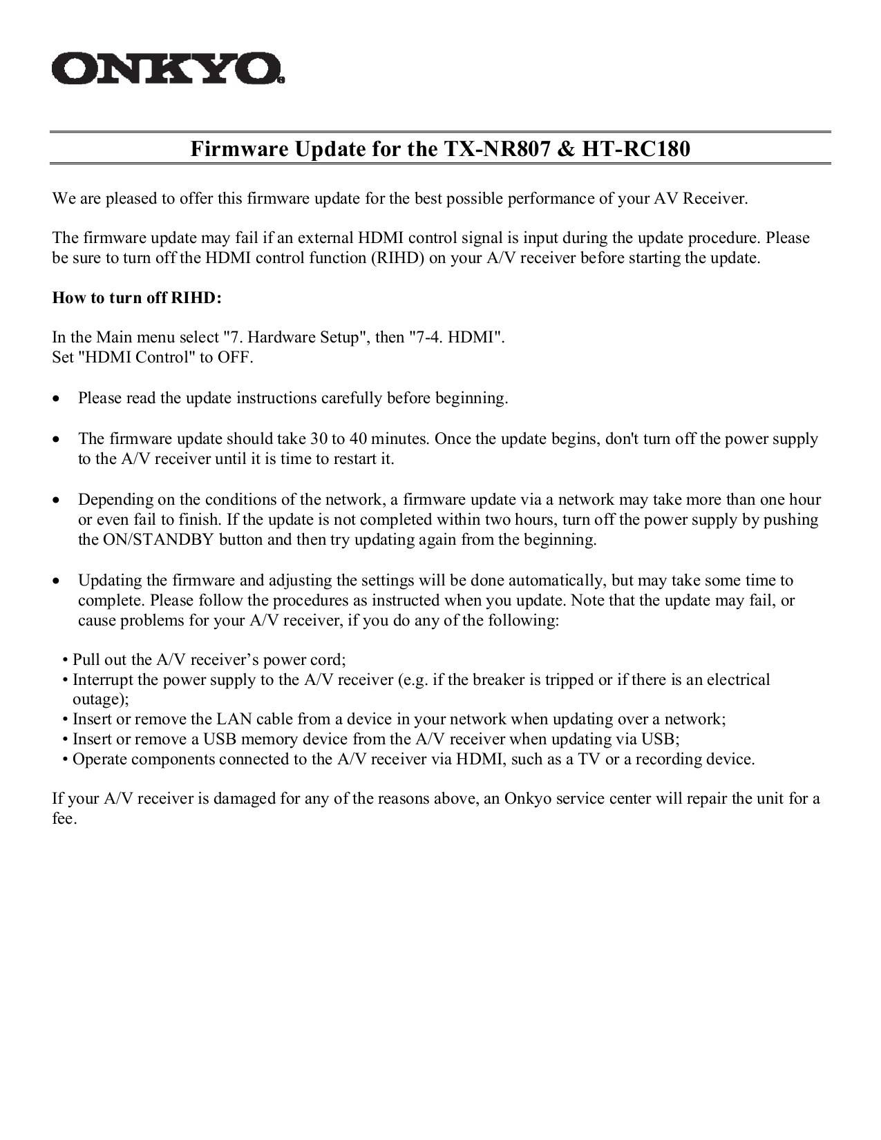 Download free pdf for Onkyo HT-RC180 Receiver manual