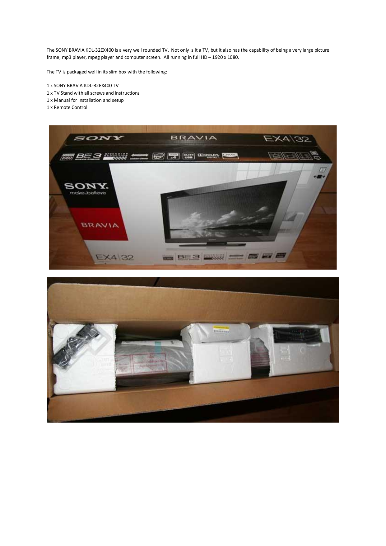 Download Free Pdf For Sony BRAVIA KDL-32EX400 TV Manual