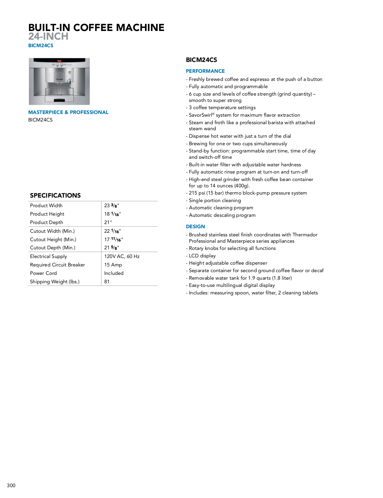 PDF manual for Thermador Coffee Maker BICM24CS