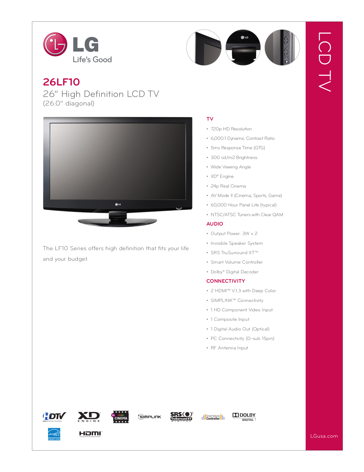Download free pdf for LG 26LF10 TV manual