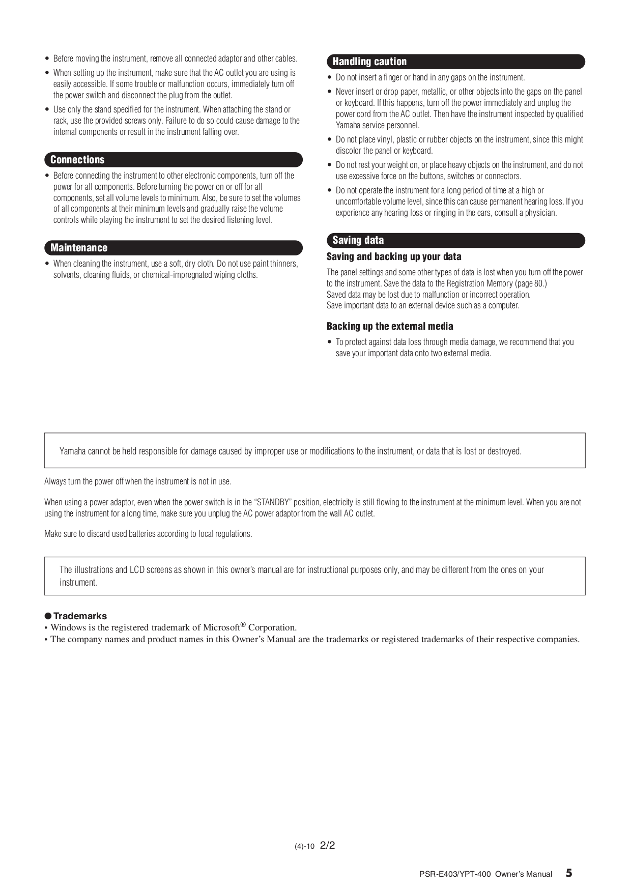 PDF manual for Yamaha Music Keyboard YPT-400