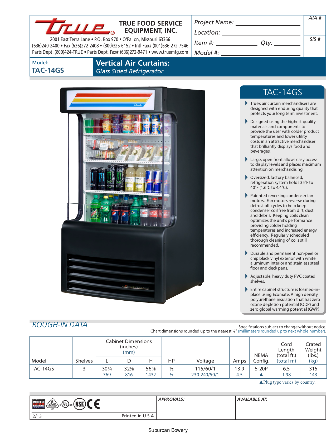 pdf for True Refrigerator TAC-14GS manual