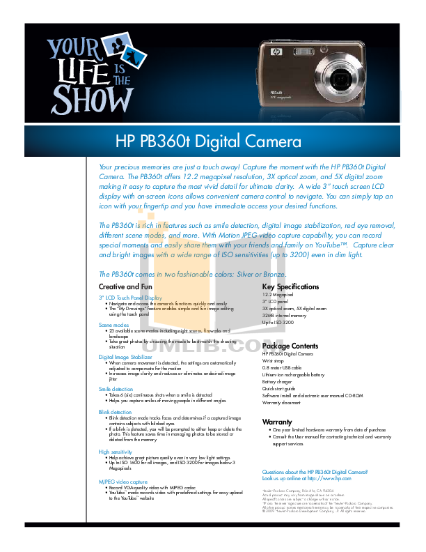 pdf for HP Digital Camera PW360T manual