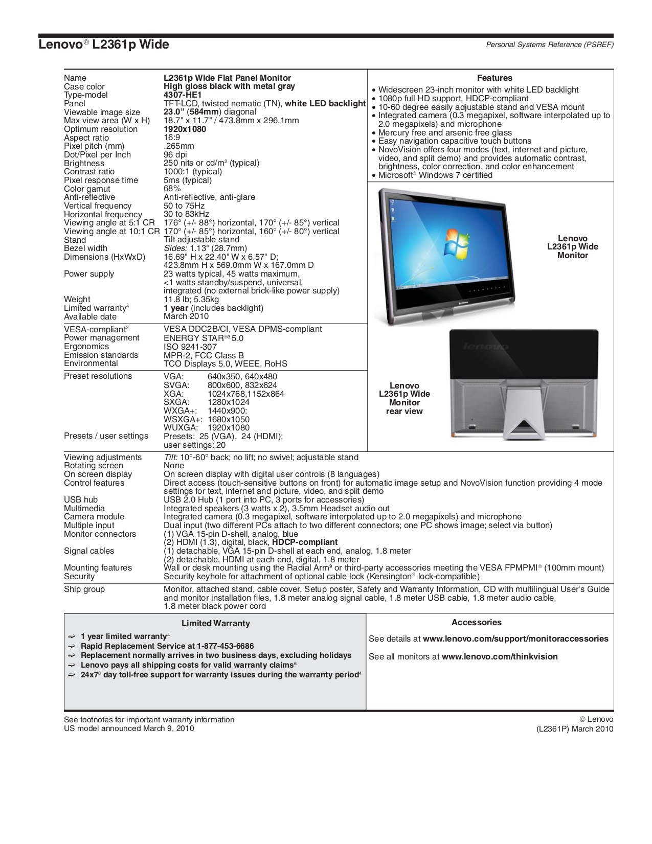 PDF manual for Lenovo Monitor ThinkVision L2250p