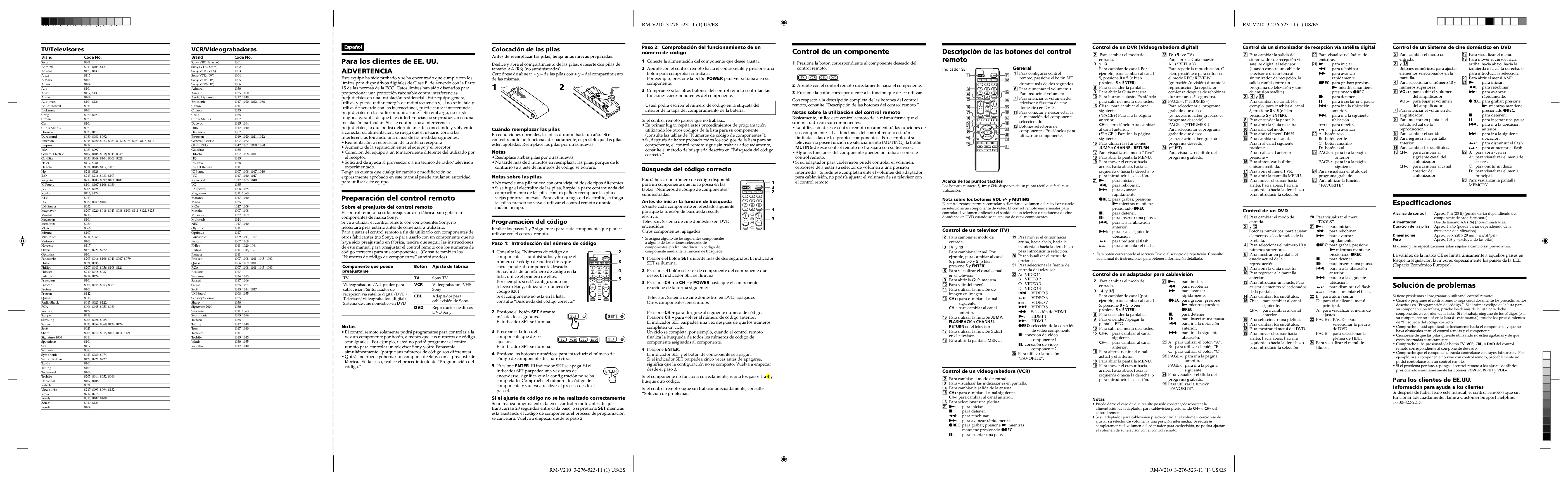 PDF manual for Sony Remote Control RM-VZ220