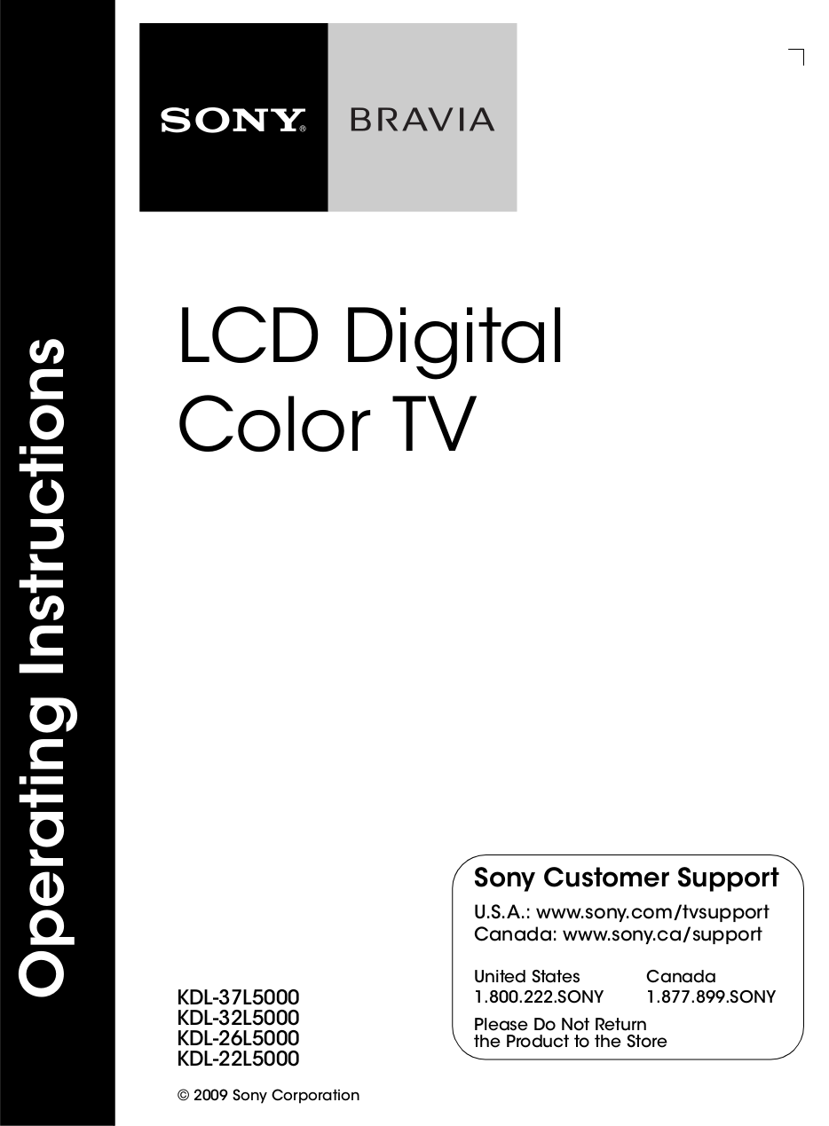 Download Free Pdf For Sony BRAVIA KDL-26L5000 TV Manual