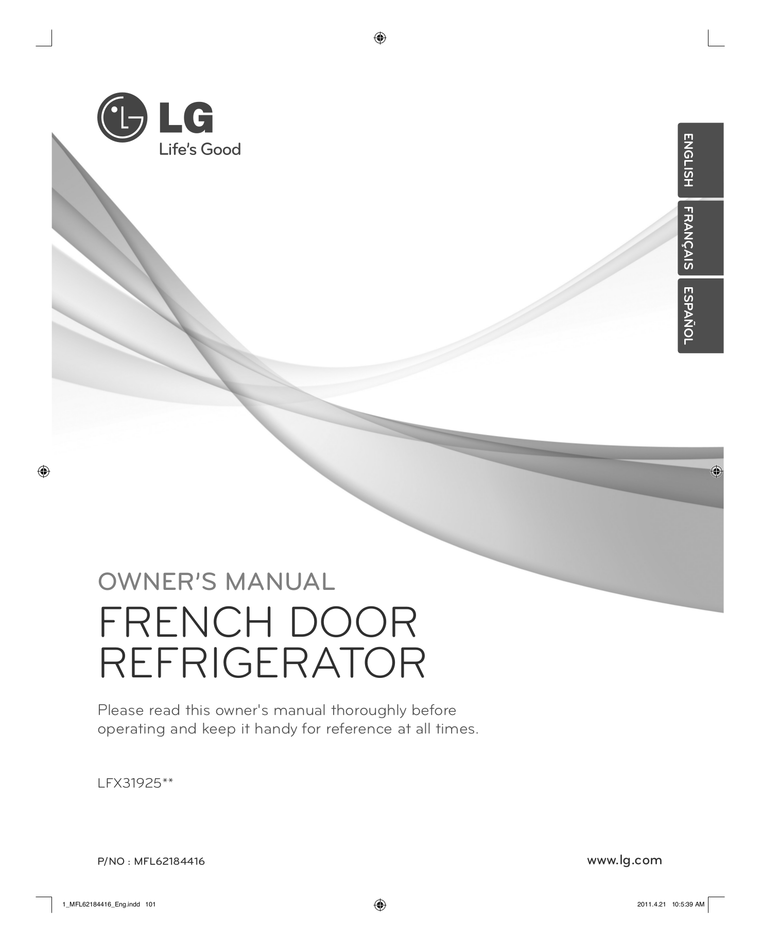 Download free pdf for LG LFX31925 Refrigerator manual