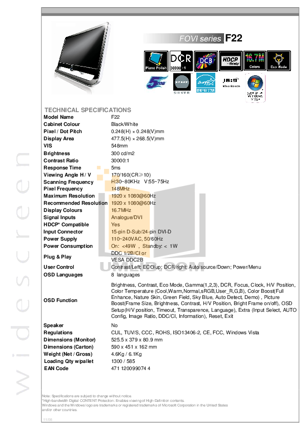 Download free pdf for AOC F22 Monitor manual